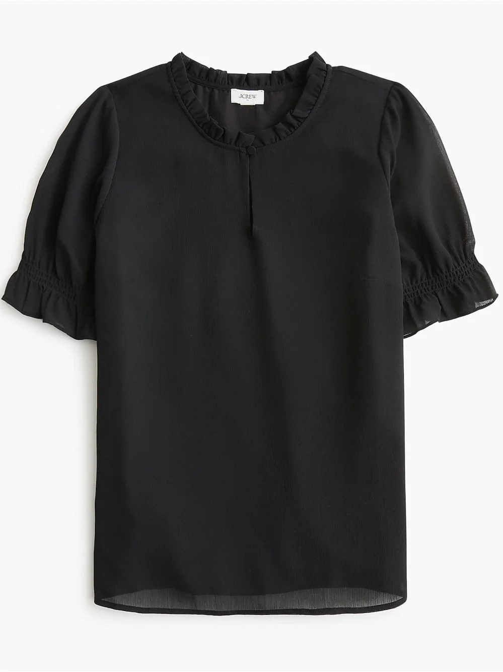 NWT J. Crew Factory black short-sleeve ruffleneck top. Size large. - Picture 4 of 7